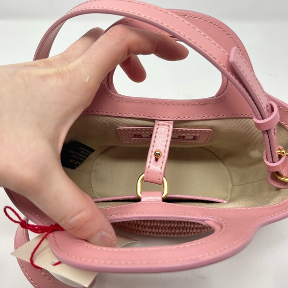 Marni Micro Tropicalia Pink Raffia and Leather Bucket Bag with Crossbody Strap - Picture 11 of 12